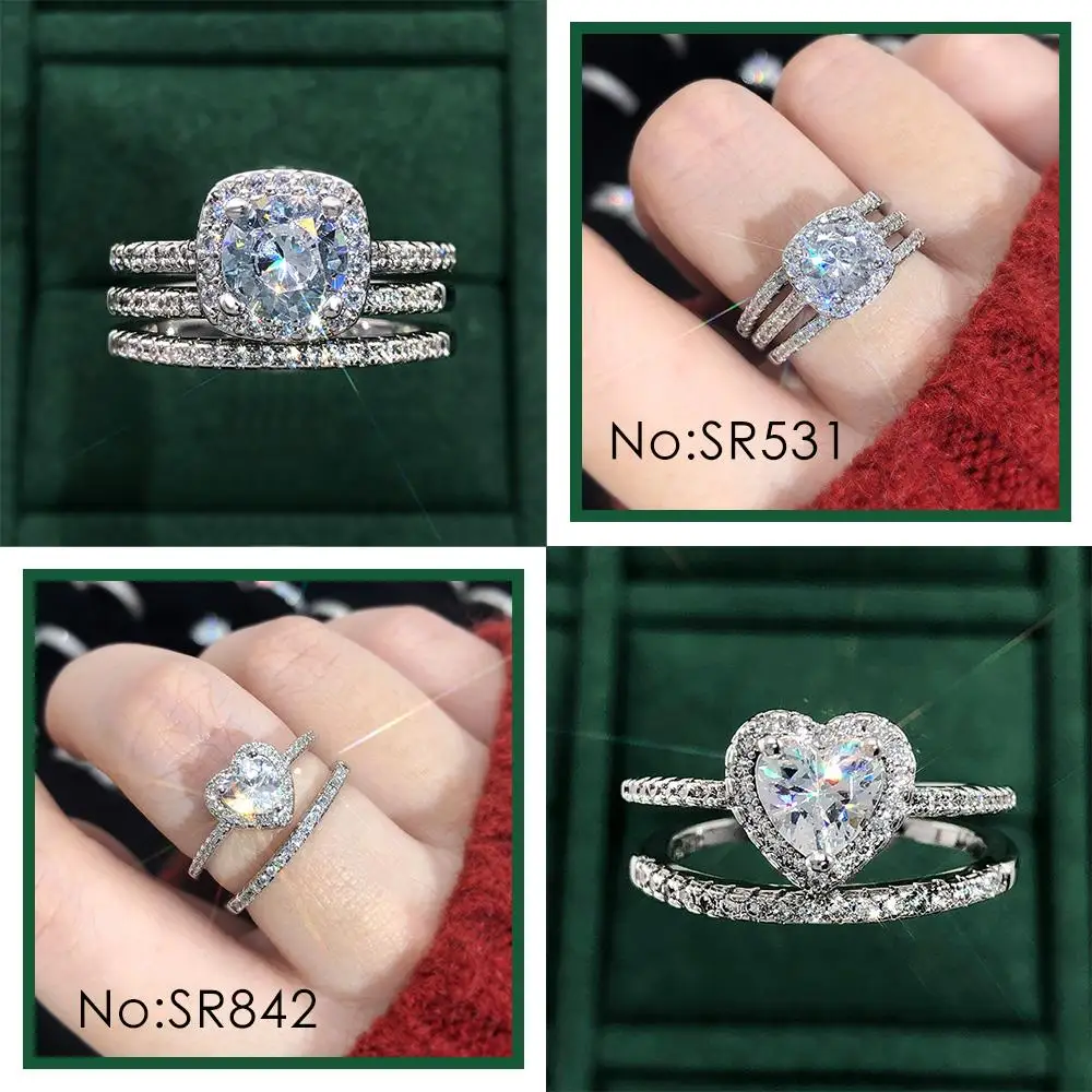 Luxury Zircon Ring Sets for Women Trend Silver Color Heart Proposal Promise Stacking Rings Love Gift Crystal Jewelry