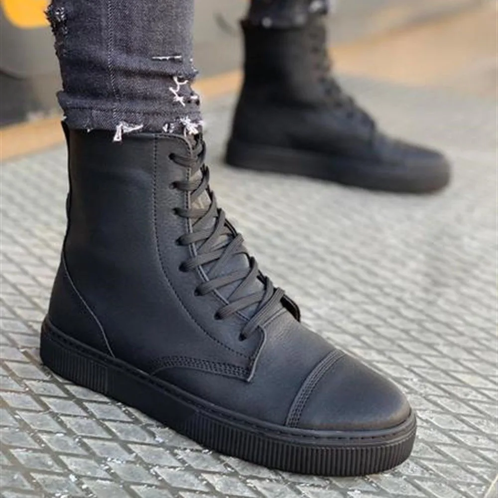 

Knack 022 Male Boots Black Winter Man Shoes Orthopedic Casual Outsole Lace-Up Long Wrist Cotton Sports Look Leather Non-