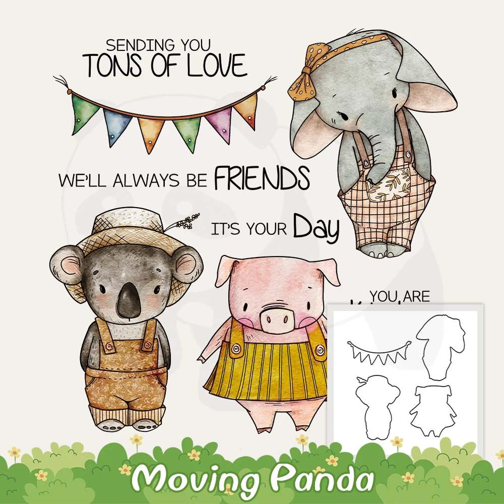 

Cute Cartoon Animals Friends Cutting Dies Clear Stamps DIY Scrapbooking Supplies Metal Cut Dies Silicone Stamps For Cards Albums
