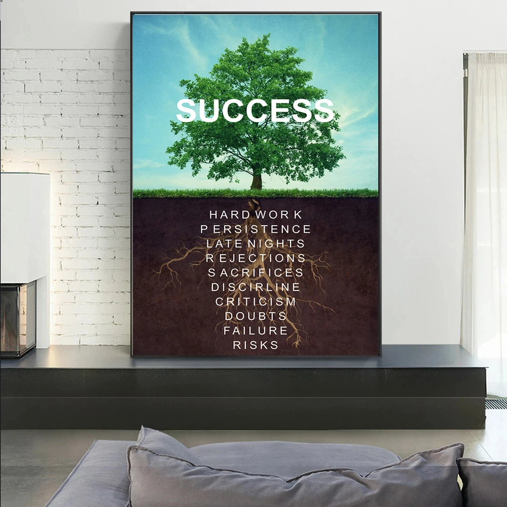 

Tree of Success Canvas Posters Landscape Motivational Wall Art Quote Nordic Prints Pictures for Living Room