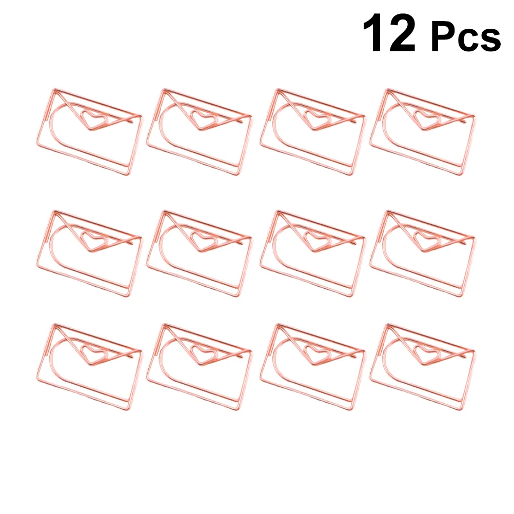 

12pcs Cartoon Envelope Paper Clip Rose Gold Creative File Clamps Adorable Paper Holder