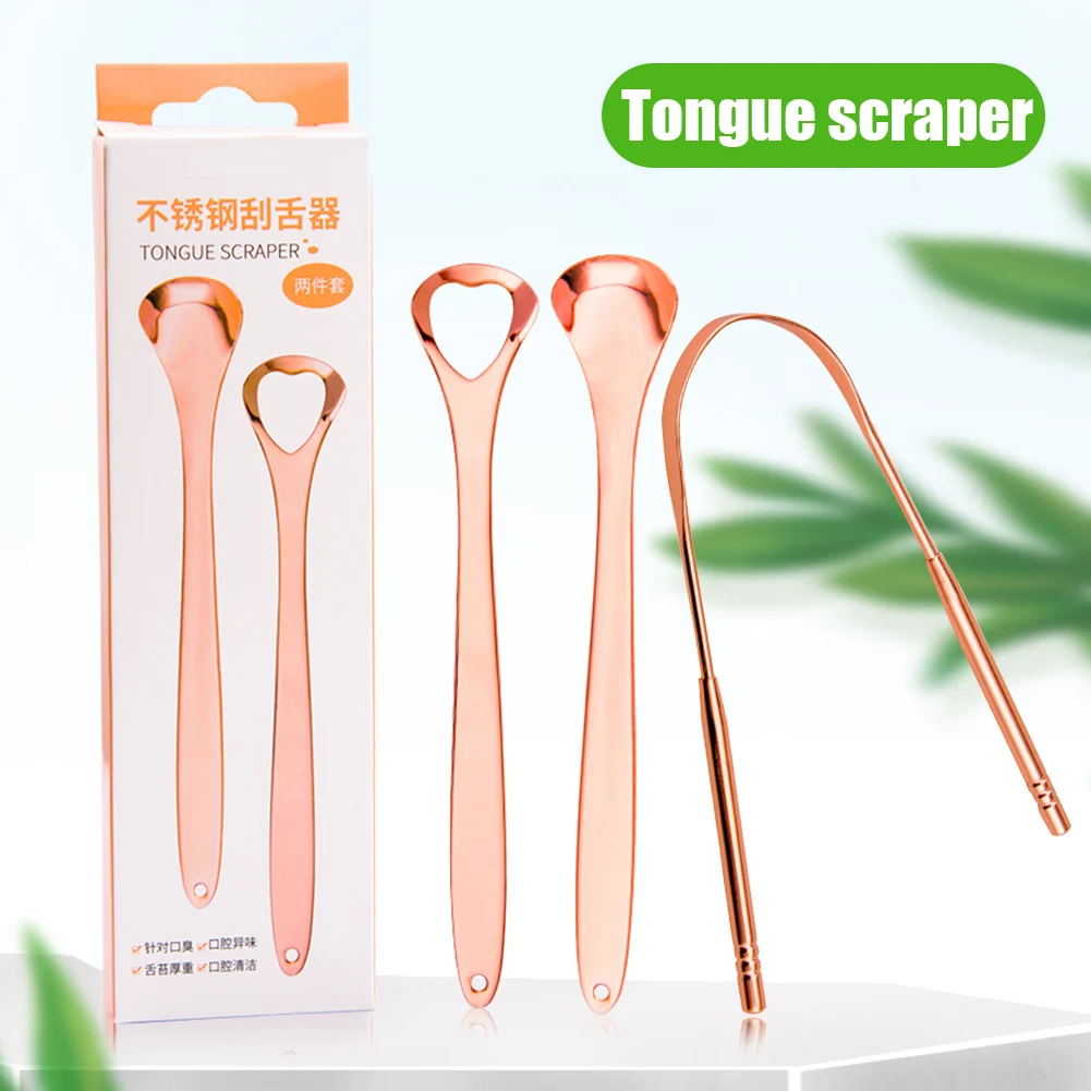 

2pcs/set Tongue Scraper Cleaner Stainless Steel Bad Breath Clean Hygeian Oral Care Tool Oral Cleaning Products