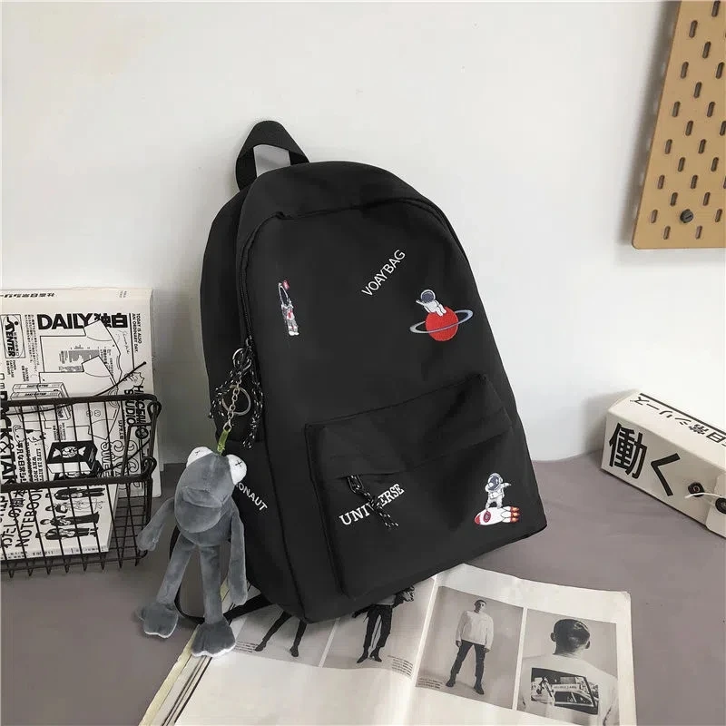 

School bag men ins cool personality fashion embroidery high school students backpack boys casual simple backpacks for women