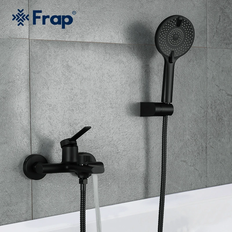 

Frap Black/Chrome Bathtub Faucet Bathroom Faucets Wall Mounted Tub Tap with Hand Shower Hot Cold Water Mixer Bath Shower Faucet