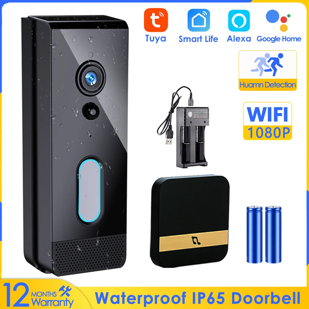 

Tuya Surveillance Wireless Doorbell WiFi 1080P HD Smart Home Protection Battery Intercom Waterproof IP65 Security Doorbell Alexa