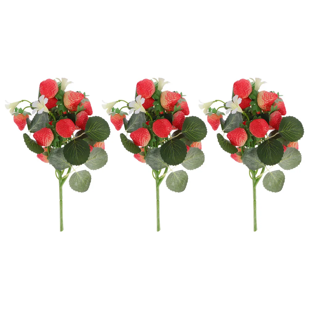 

3 Pcs Simulated Strawberry Bouquet Realistic Wedding Table Decorations Artificial Stems Floral Flower Fruit