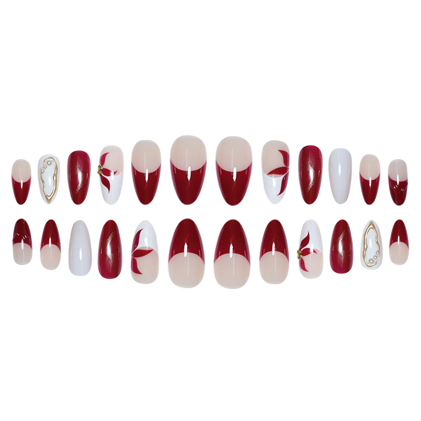 24 шт. миндальный стиль красные белые французские накладные ногти вспышка