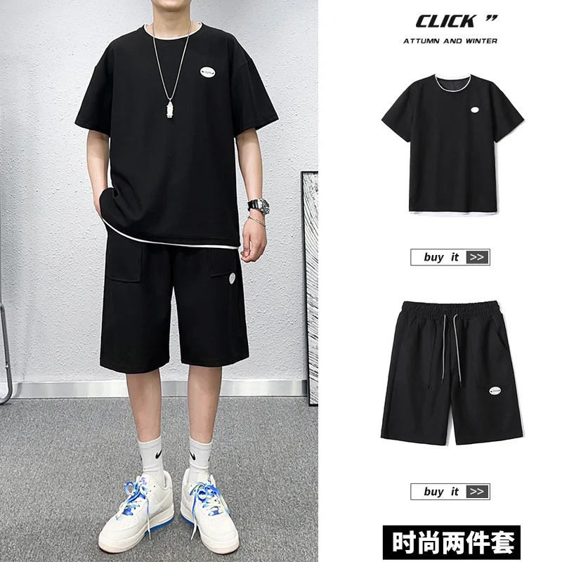 

New casual sportswear set men's set summer thin breathable short sleeved shorts handsome mature two-piece set