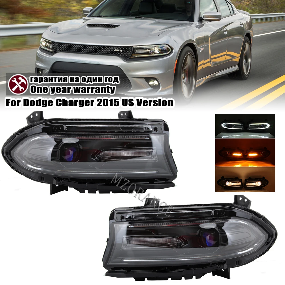 

LED Headlights Assembly Halogen for Dodge Charger 2015 US Version Clear Lens Headlamp Front Lights Car Interior Light