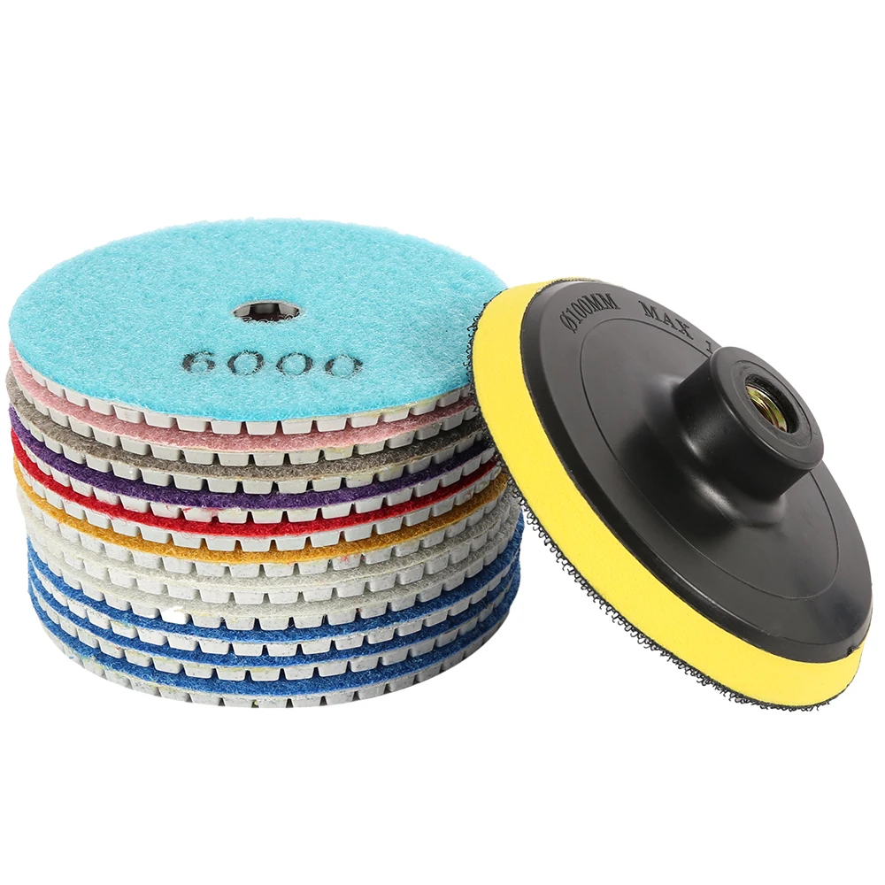 Diamond Polishing Pads Kit Wet/Dry for Granite Stone Concrete Marble Polishing Use Grinding Discs Set Flexible Grinding Discs