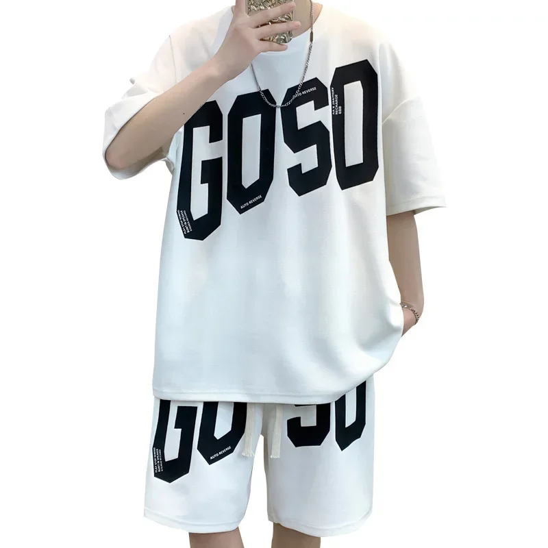 Casual Men's Ice Silk Suit Short Sleeve Loose Fit Trendy Brand Sporty Shorts One Set Fashionable Cool Guy Outfits |