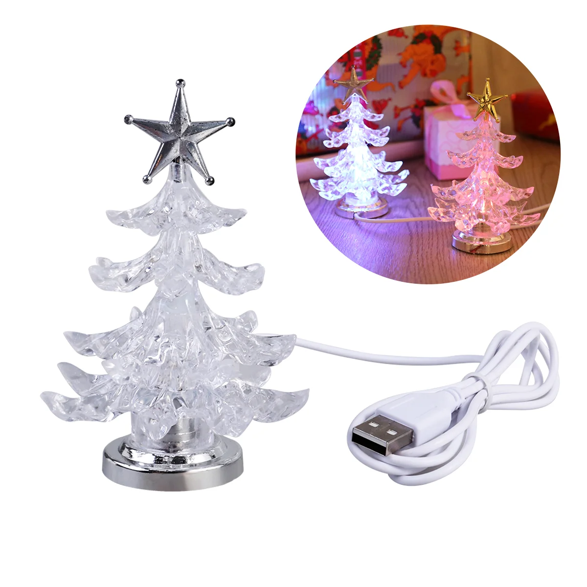 

2pcs USB Powered Christmas Tree Night Multi Colour Changing Xmas Tree for Home Living Room Bedroom ( )
