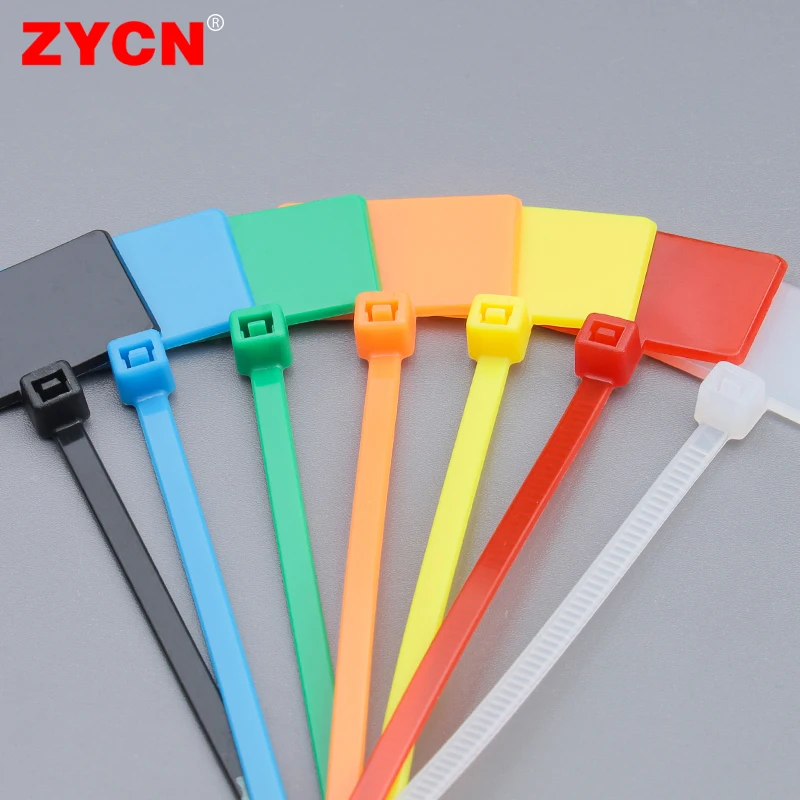 

100PCS Easy Mark Plastic Nylon Cable Ties Tag Labels Self-Locking Markers Zip Network Loop Wire Straps 4X150MM Color Waterproof