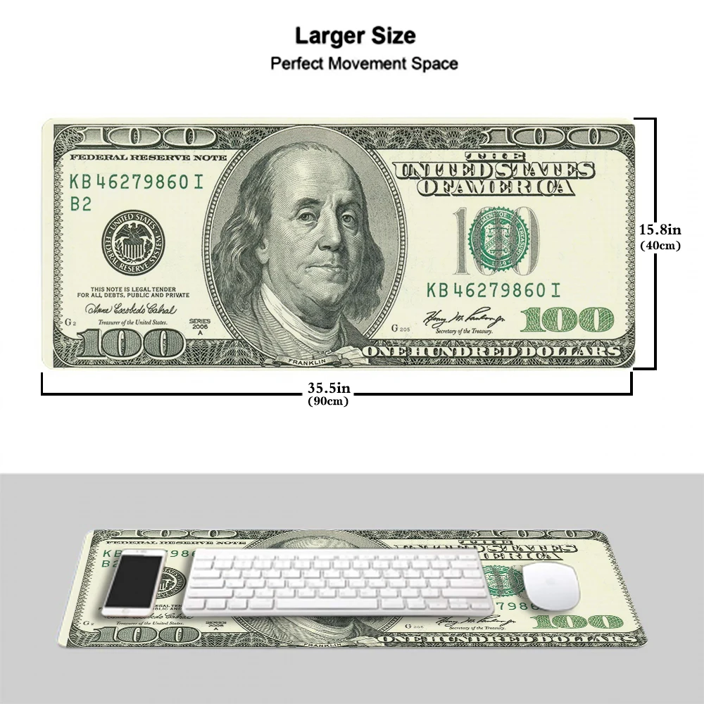 Коврик для мыши MAIRUIGE с наличными и долларами США большой компьютерный коврик XXL