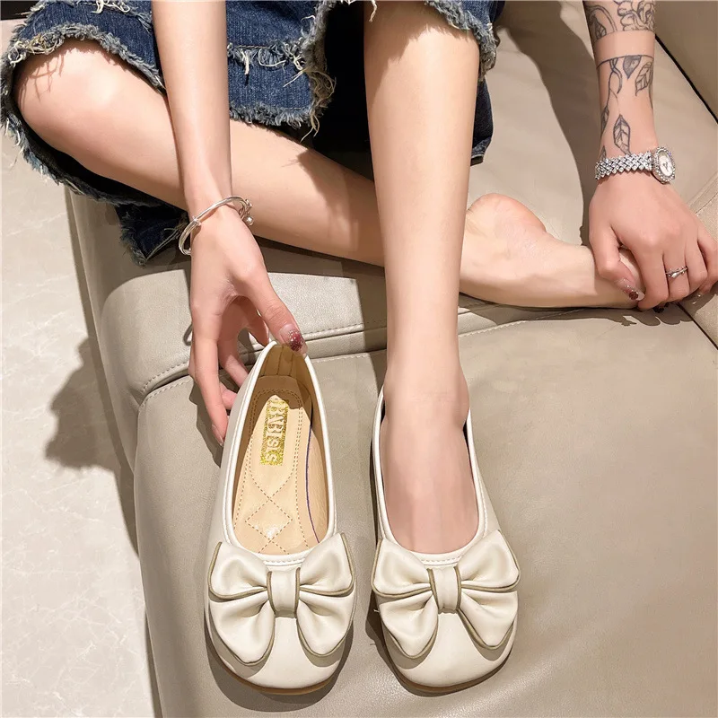 

Low Heels All-Match Bow-Knot Shoes Woman Comfortable And Elegant Female Footwear Round Toe Casual Sneaker Butterfly Dress New