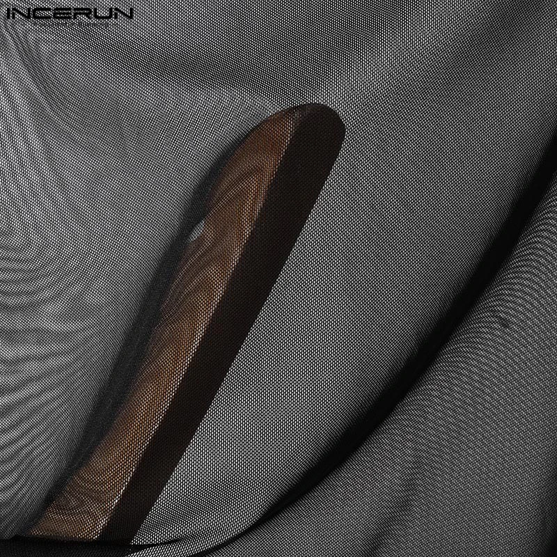 INCERUN мужские сексуальные футболки с длинными рукавами повседневные однотонные