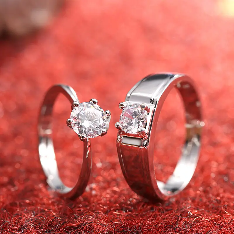 

2Pcs/set Silver Color Couple Engagement Wedding Ring for Women Men CZ Ring Valentine's Day Gift