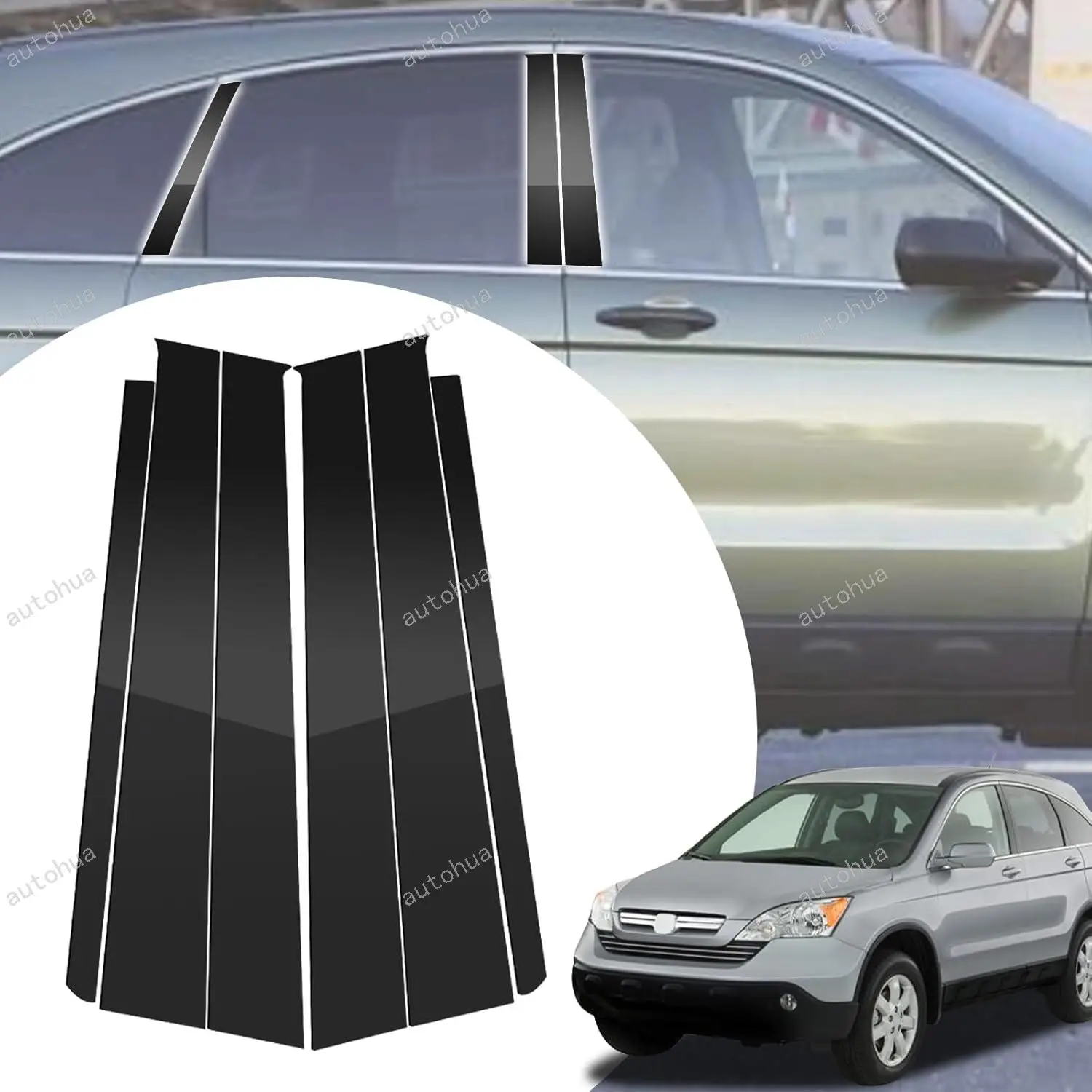 Фото Для Honda CRV 2002-2006: Накладки на стойки дверей, глянцевые, из поликарбоната, защита от царапин, 6 шт. №1