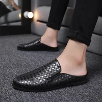 mens shoes italian men half slipper leather loafers moccasins outdoor non slip black casual slides summer fashion baotou shoes