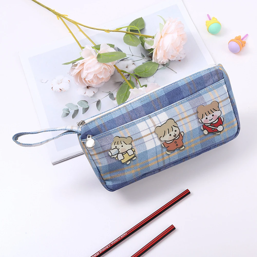 

Plaid Pencil Case Korean Large Capacity Storage Bag JK School Stationary Pen Holder Organizer School Student Pencil Pouch
