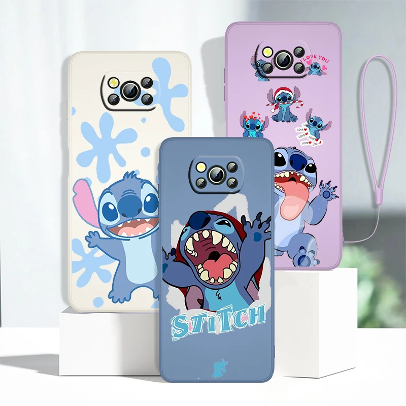 

Disney Monster Stitch Phone Case For Xiaomi Mi 11 Lite Poco X4 X3 X2 C31 C3 M4 M3 F4 F3 GT Pro NFC 5G Liquid Rope Cover