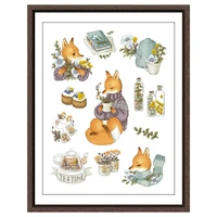 teatime cross stitch kits fox cartoon design 18ct 14ct 11ct unprint canvas stitching embroidery diy wall decor