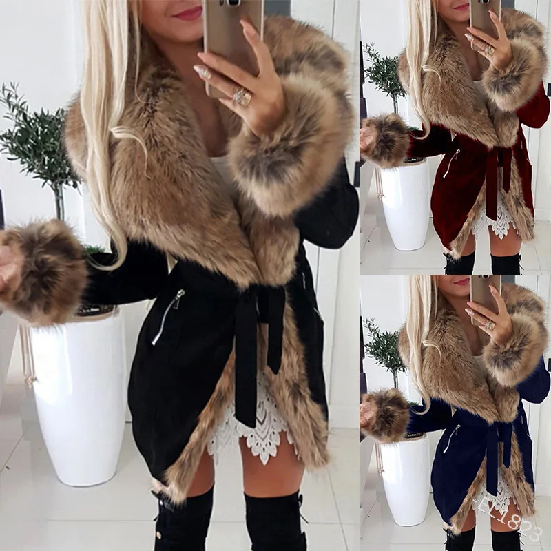 5XL Women Coats Oversize Warm Jackets Winter Faux Fur Fashion Solid Color Long Sleeve Parkas Turn-down Neck Woman Jacket New