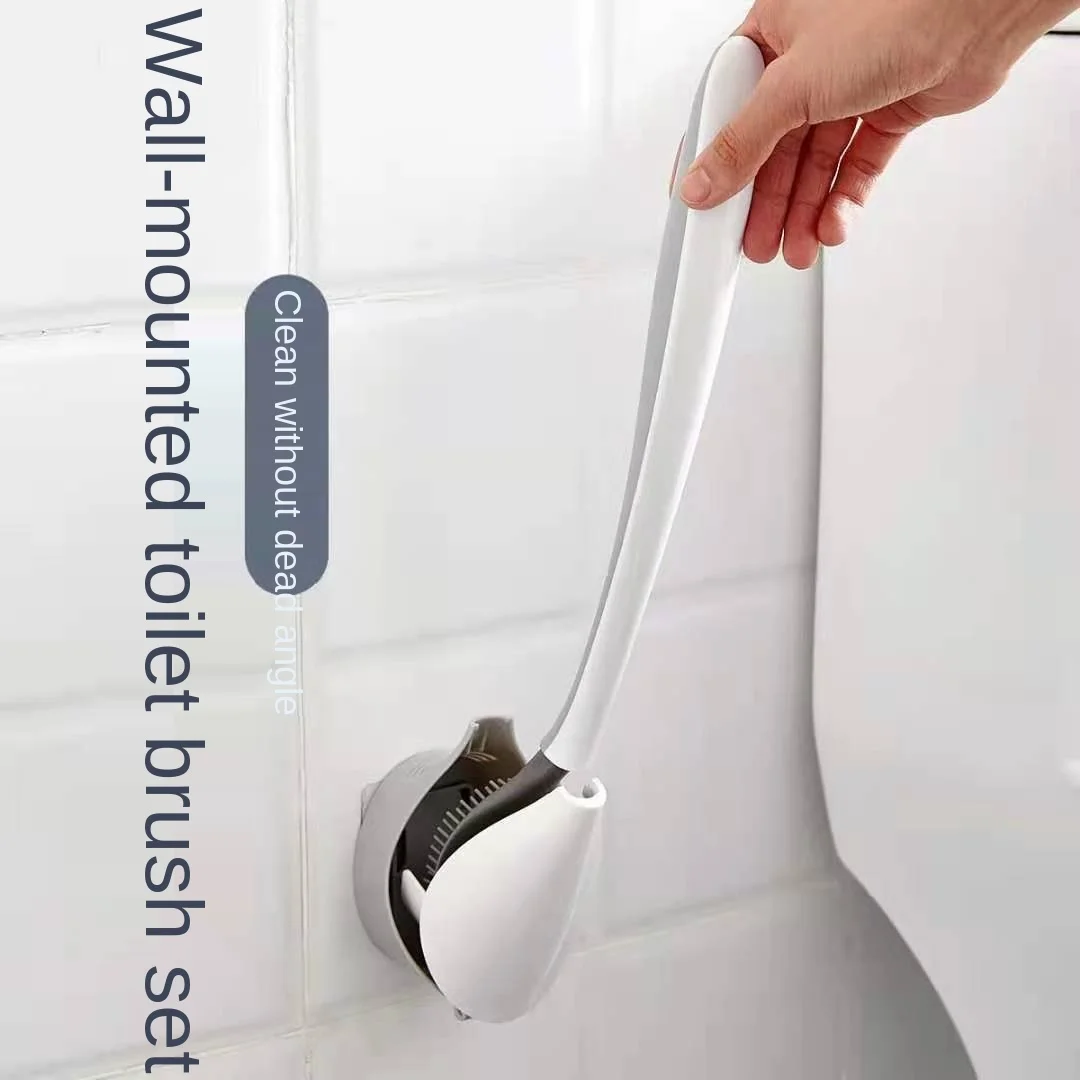 

Silicone Toilet Brush Wall-Mounted Automatic Opening and Closing Bathroom Cleaning Brush Set No Dead Corner Wash Household Tools