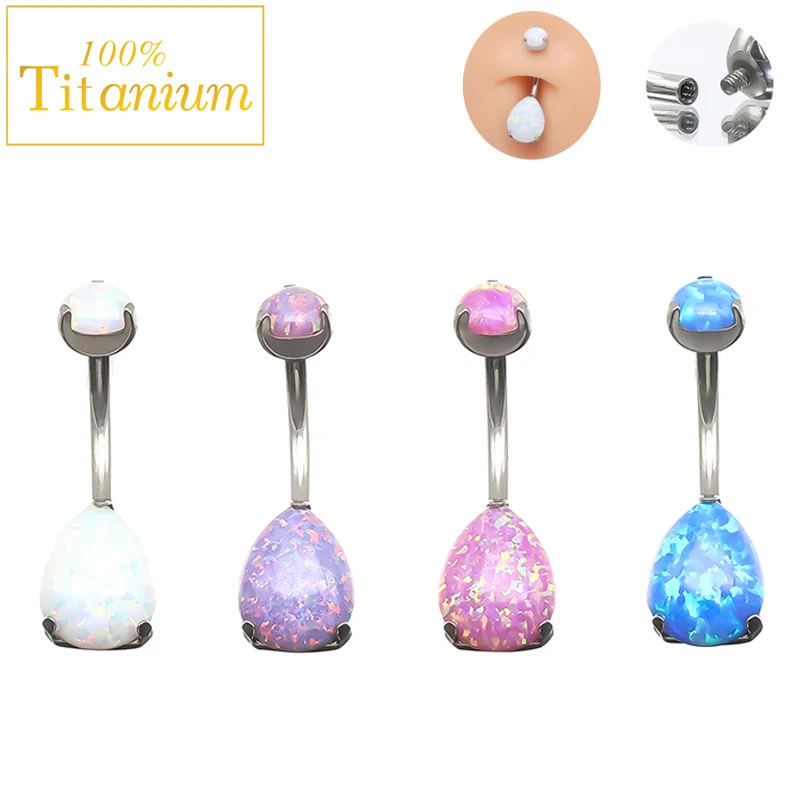 

G23 Titanium Belly Button Ring Double Opal Navel Piercing Hypoallergenic Ombligo Barbell Earrings for Women Fashion Body Jewelry