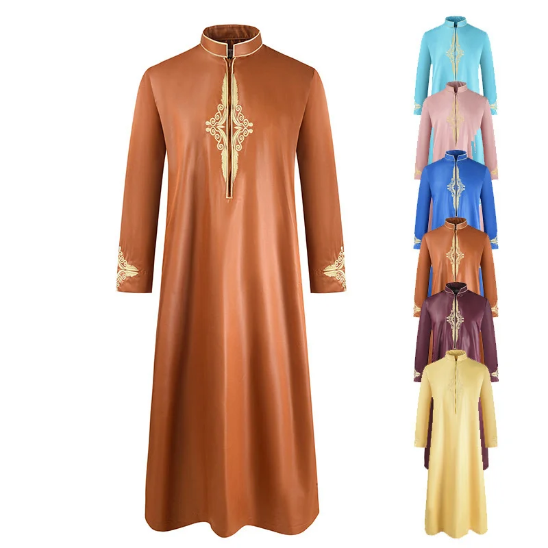 

Abaya For Men Arabic Islamic Pakistan Men's Robe Solid Embroidered Muslim Long Sleeve Robe Muslim Men Clothing Fashion