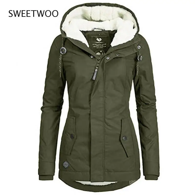 Cotton Padded Jacket Black Women Solid Hood Fur Warm Winter Coat  S-4Xl Office Ladies Retro Causal Loose Parkas Outwear