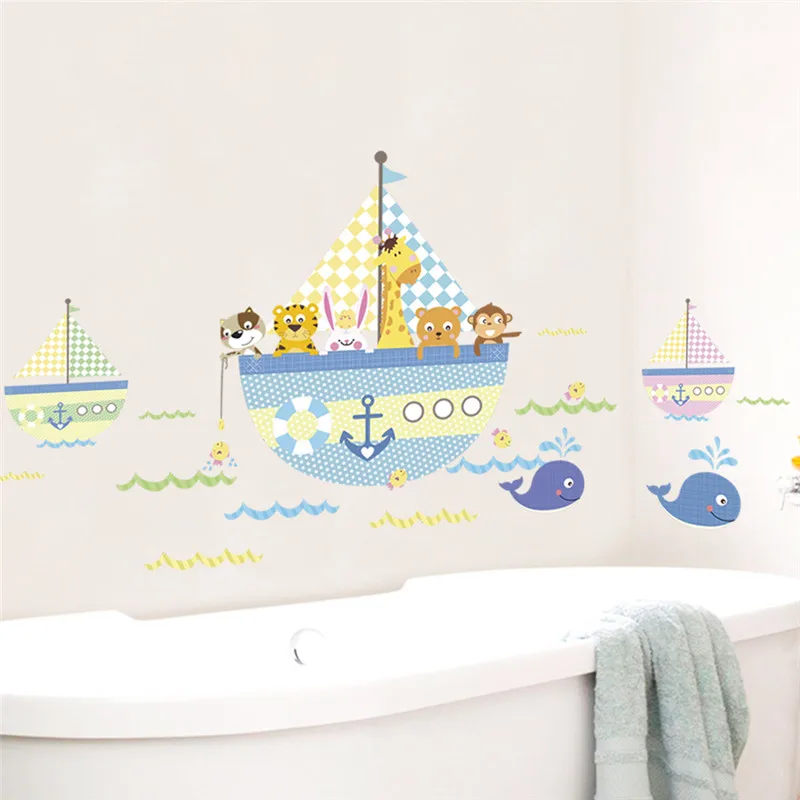 

Cute Animal Sailing Boat Wall Stickers For Kids Bedroom Bathroom Home Decorations Cartoon Mural Art Diy Safari Decal Pvc Poster