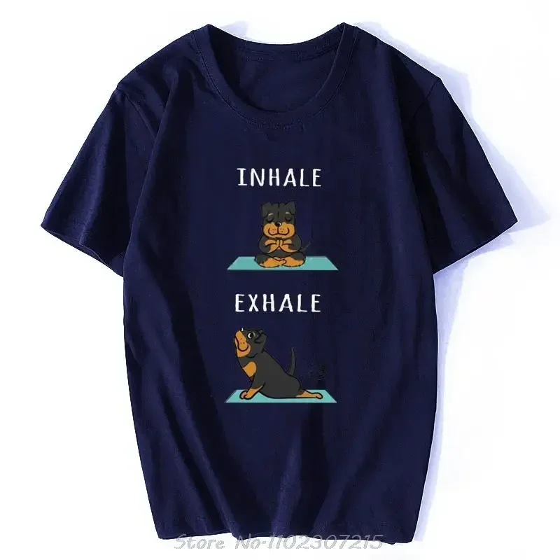 Мужские футболки Rottweiler Yoga Inhale Exhale хлопковая футболка с коротким рукавом стильная