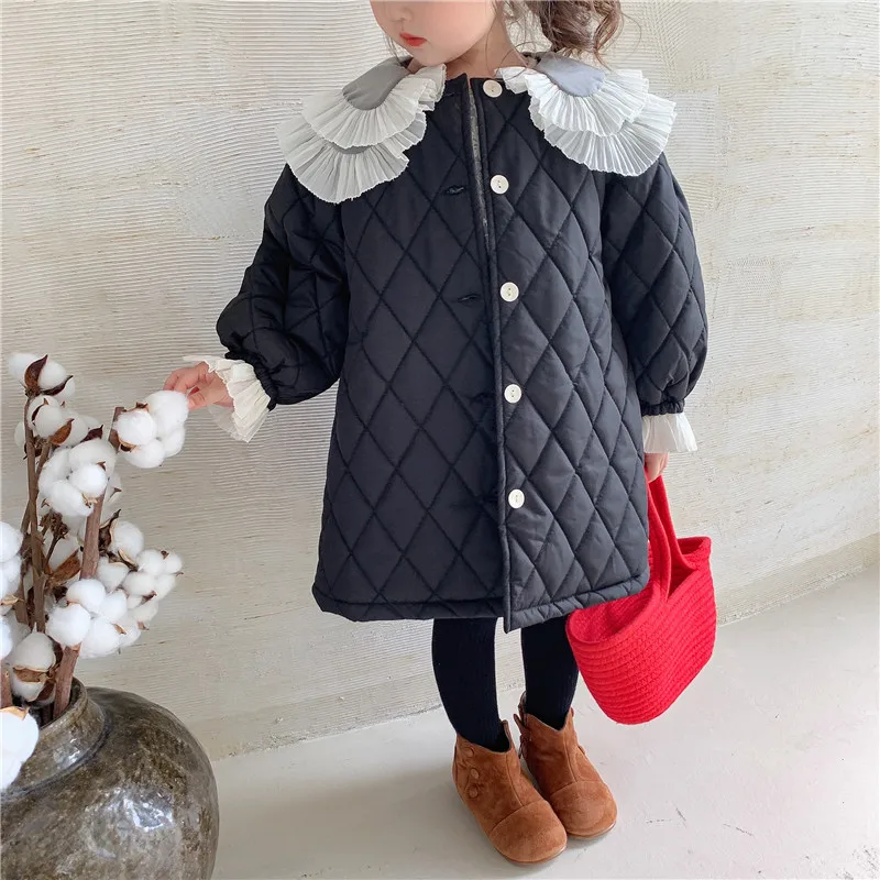 

New Winter Baby Girls Padded Cotton Coats Korean Style Lace Collar Princess Parkas Toddlers Kids Thicken Outerwear