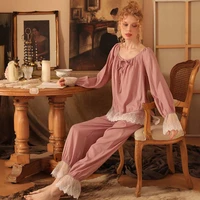roseheart autumn pink womens sleep nightwear pajama sets sleepwear suits luxury nightgown 2 pieces lace bow homewear classical