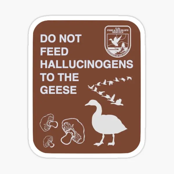 

Do Not Feed Hallucinogens To The Geese 5PCS Stickers for Laptop Luggage Living Room Anime Stickers Bumper Car Decor Background