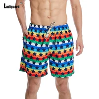 ladiguard men fashion striped stars print shorts 2022 summer new sexy lace up shorts male casual stand pocket beach hotpants