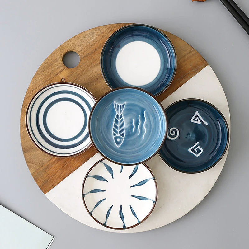 

1Pc Kitchen Ceramic Mini Dish Soy Sauce Oil Vinegar Butter Dishes Dipping Bowls Appetizer Plates Hand-Painted Snack Tray