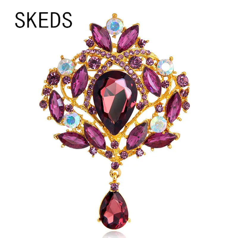 

SKEDS New Creative Luxury BIg Rhinestone Pendant Brooches Pins For Women Flower Vintage Exaggerated Bages Jewelry Party Pin Gift