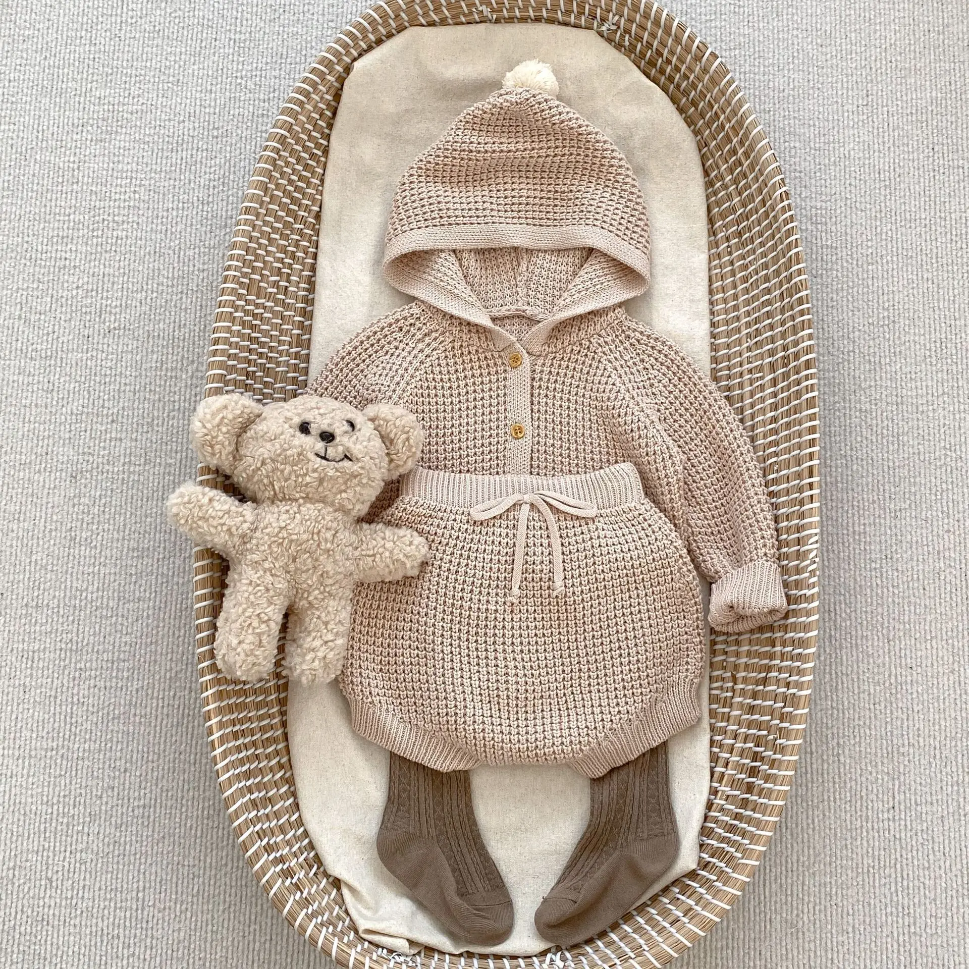 

Демисезонный Детский кардиган с капюшоном для девочек, однотонный хлопковый трикотажный топ на бретельках и штаны, комплект из двух предметов, 2023