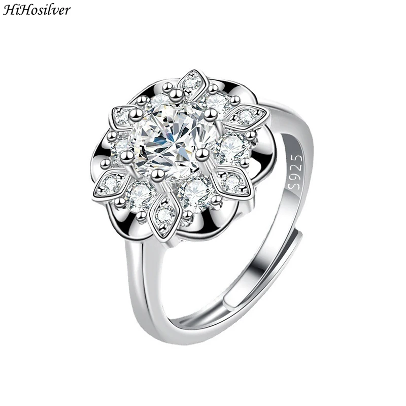 

HiHosilver 925 Silver Needle Women's Trendy High-quality Jewelry Crystals Zircon Flower Ring HS0215