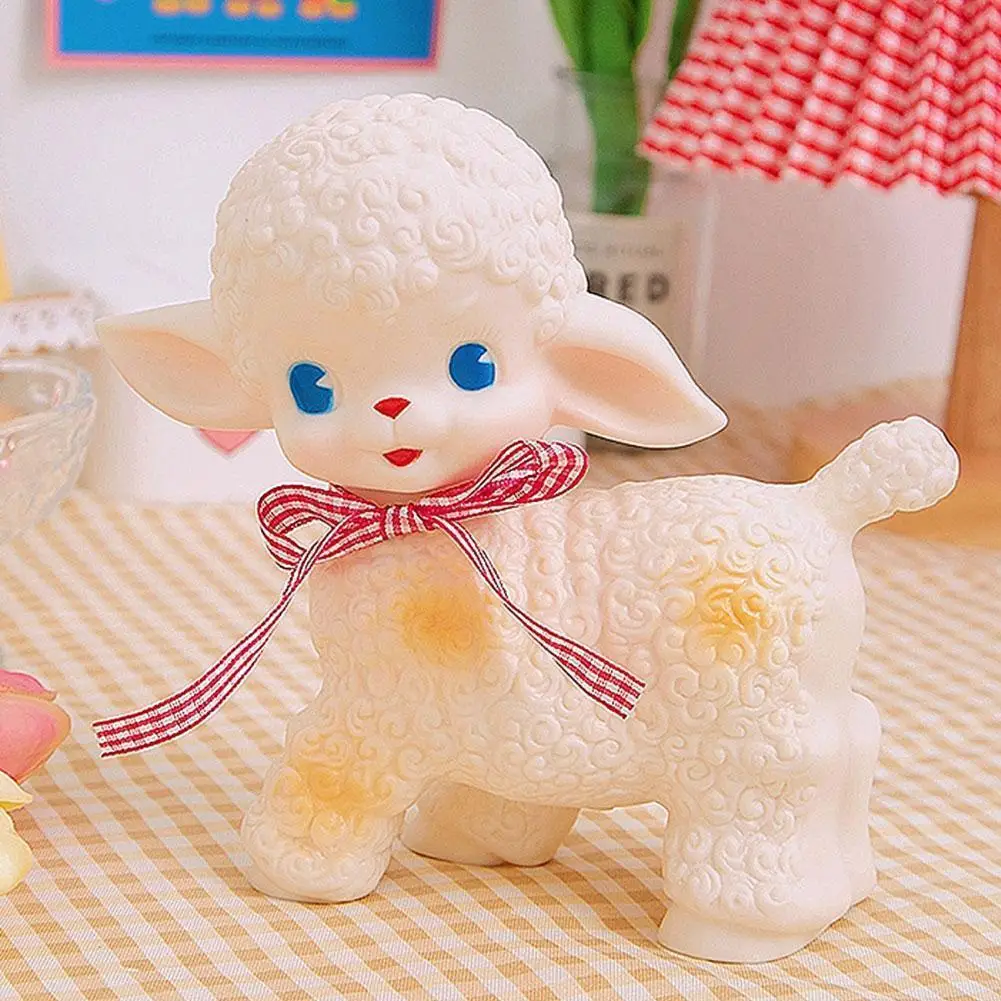 

Adorable Lamb Action Figures Adorable Sheep Toys Showa Decoration Toy Lamb Girl Heart Sweet Rubber Classical Bow Sheep Gift X7B5