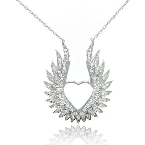 Heart Angel Wing 925 Sterling Silver with Zircon Necklace Stylish Elegant Women Necklaces 925 silver plated necklace with stylish heart pendant