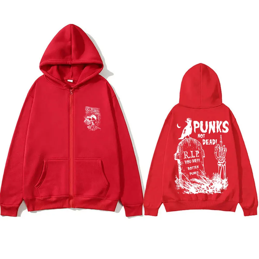Rock Band The Exploited Punks Not Dead Zipper Hoodie Men Women Gothic Punk Oversized Zip Up Jacket Men's Vintage Hoodies