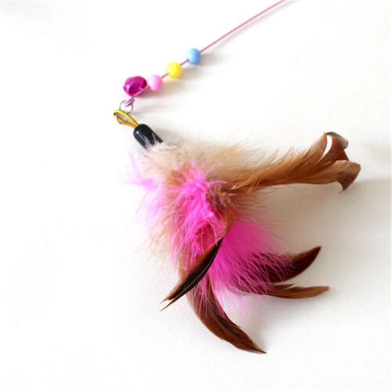 

Play Toys Feather Wand Stick Interactive Kitten Toy Dangle Bell Cat Teaser Cat