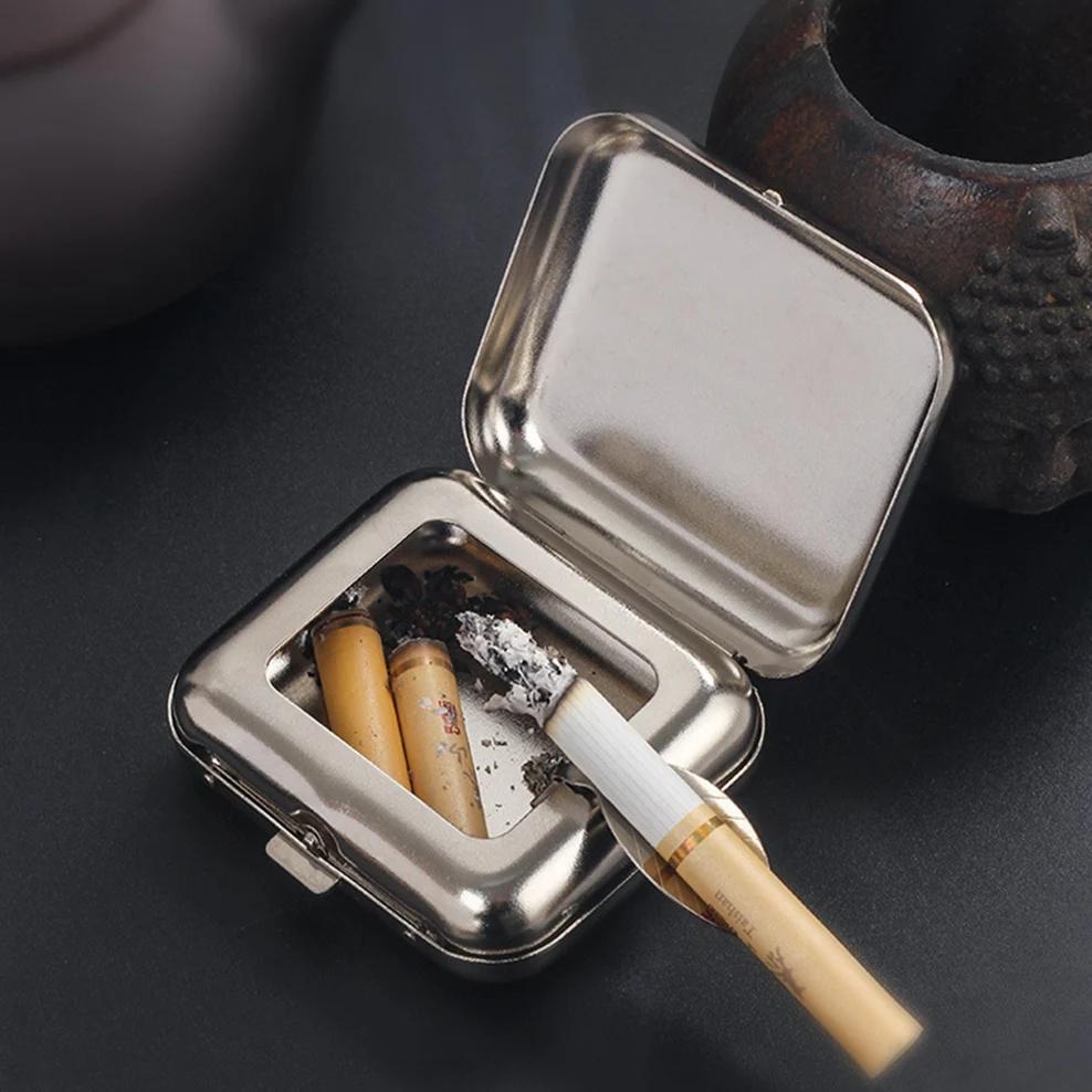 

1-2pcs, Stainless Steel Mini Ashtray Car Travel Portable Pocket Ashtray With Lid Anti-Fly Ash Square Small Ashbox