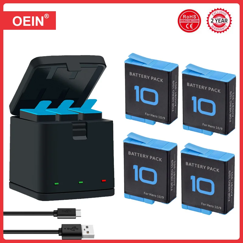 

1800mAh Battery for GoPro hero 10 +LED 3-Slots Charger with Type-C Port For GoPro Hero 9 Go Pro 10 hero 11 Sport Cameras