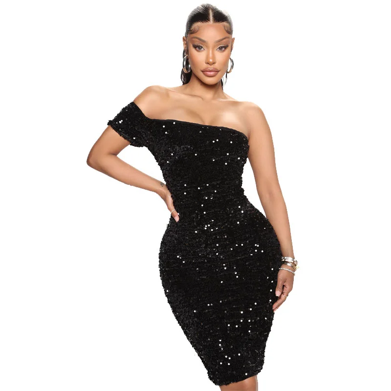 

Одежда Zoctuo для женщин, вечернее платье, женские юбки, сверкающие блестящие осенние модные бархатные блестящие Облегающие юбки на одно плечо...