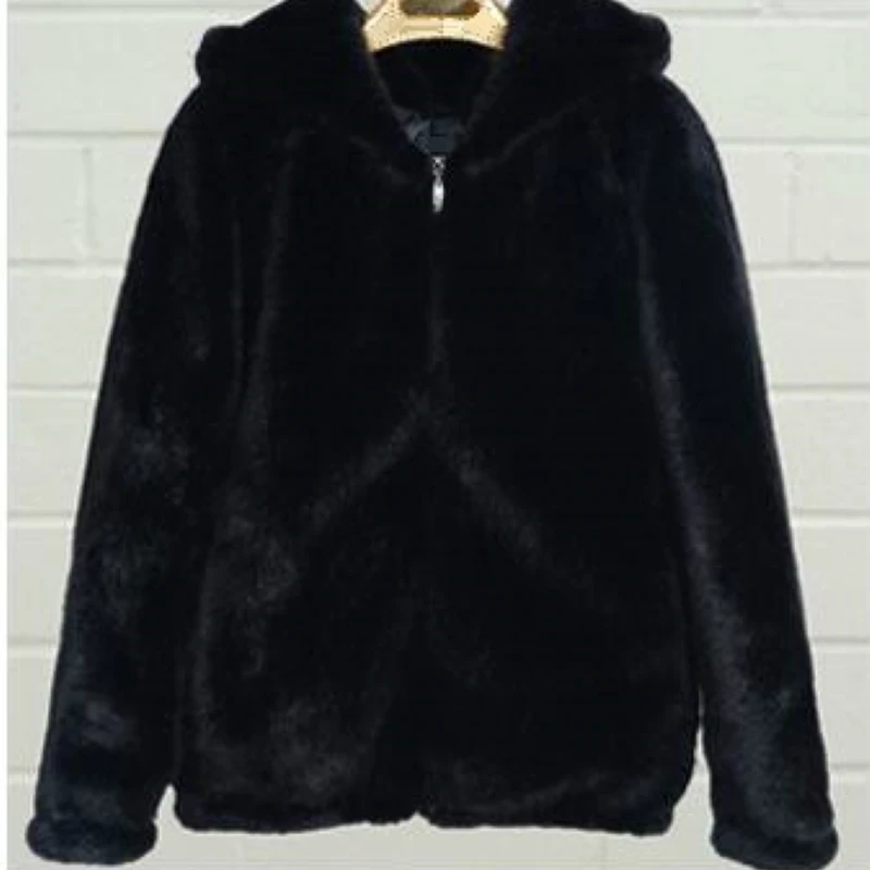 Rabit Women Winter Coat Thick h Hooded Ladies Short Fur Coat Loose Faux Fur Fabric Girls Overcoat Fluffy Furry Windbreaker