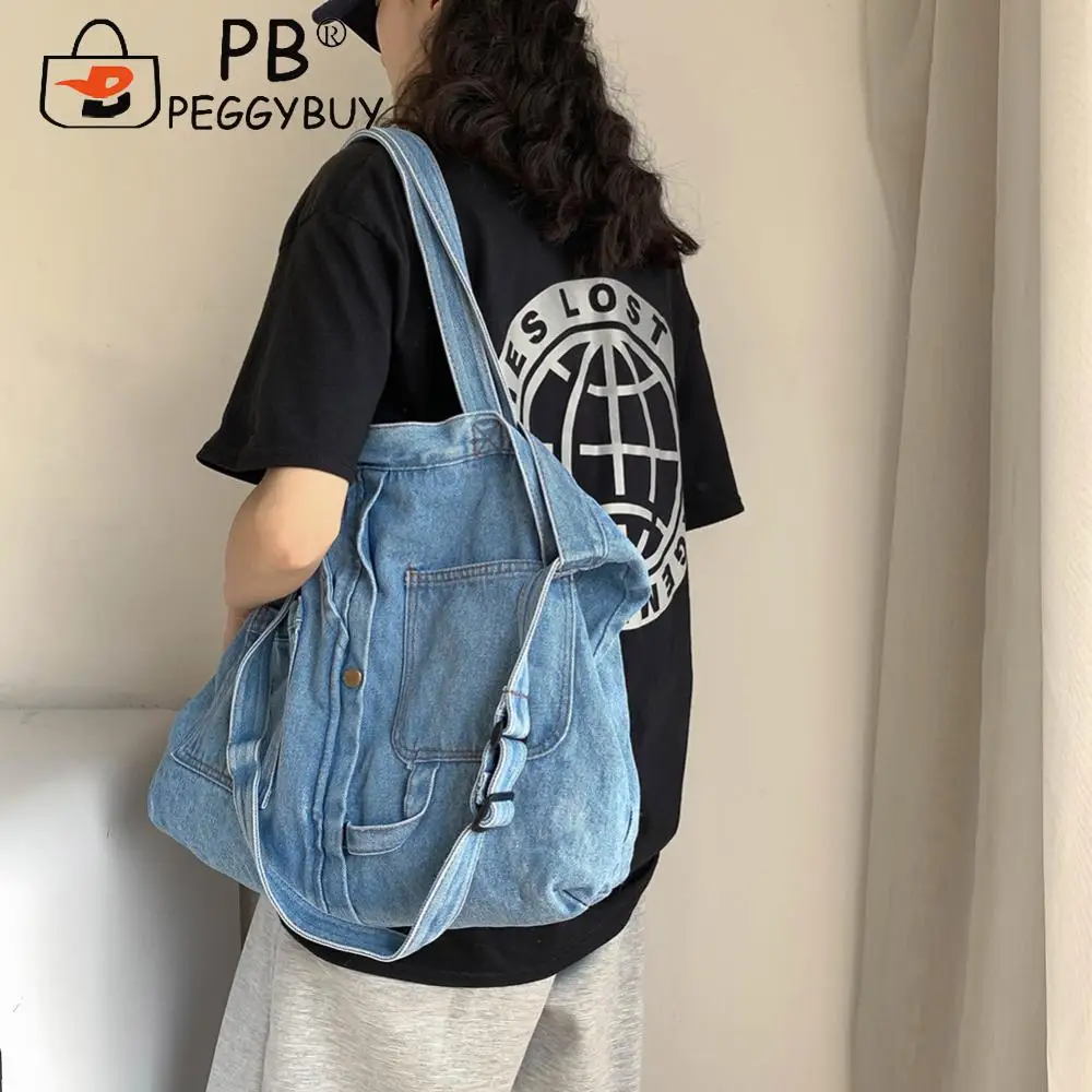 Сумки через плечо в стиле ретро джинсовая повседневная сумка-мессенджер большая